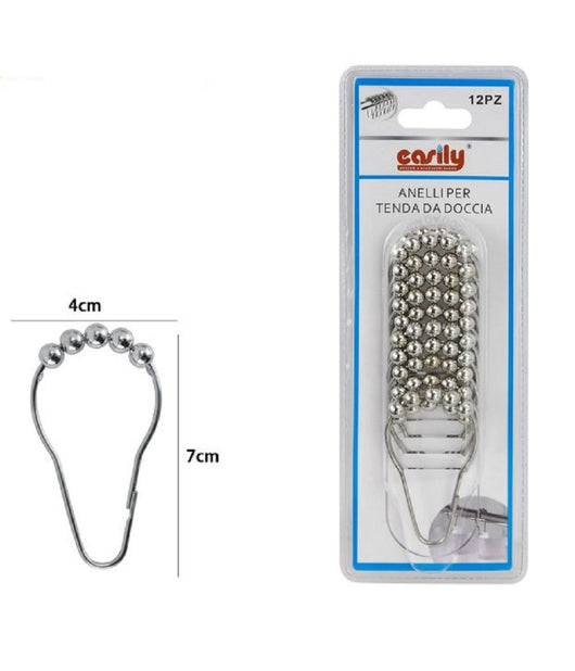 Set 12 Anelli Gancio Tenda Doccia Metallo Con Perline Bagno Box Doccia 59777         