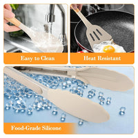 Trade Shop - Set 12 Attrezzi Cucina In Silicone Antiaderente Con Porta Utensili Manico In Legno         