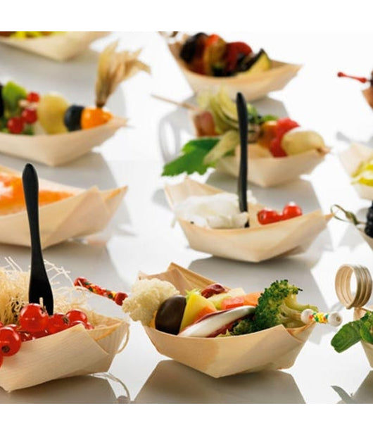 Set 12 Barchette Finger Food In Fibra Di Pioppo Catering Aperitivo 12,5 X 7 Cm         