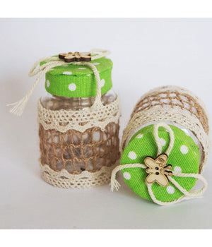 Set 12 Bomboniera Bomboniere Barattolo Verde Pois 4x6.5cm Farfalla Portaconfetti         