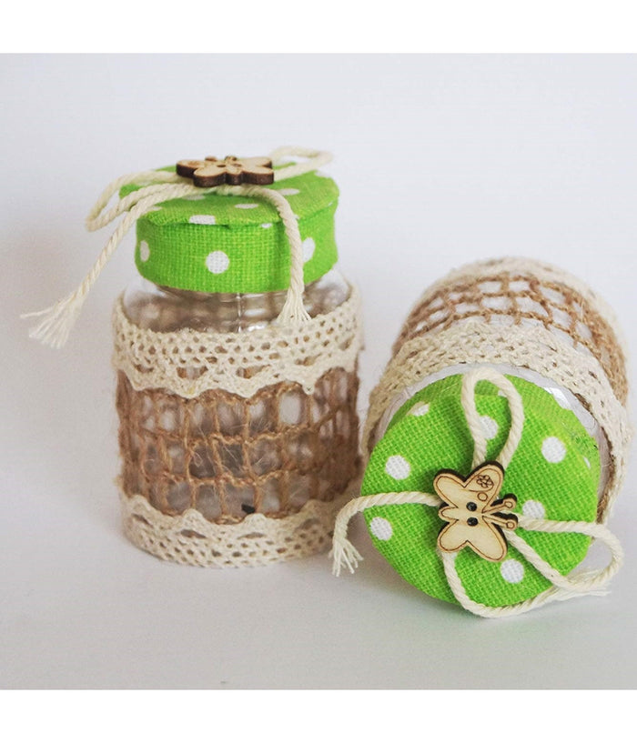 Set 12 Bomboniera Bomboniere Barattolo Verde Pois 4x6.5cm Farfalla Portaconfetti         