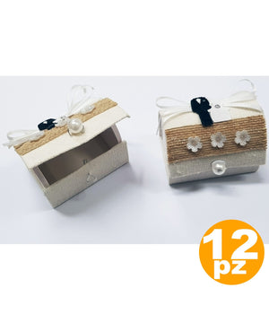 Set 12 Bomboniera Bomboniere Scatolina Baule Sposo Sposa Porta Confetti Wedding         