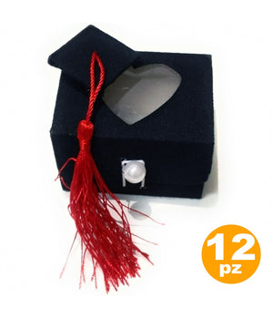 Set 12 Bomboniera Cappello Tesi Cuore Scatolina 7x5.5x5.5cm Portaconfetti Laurea         