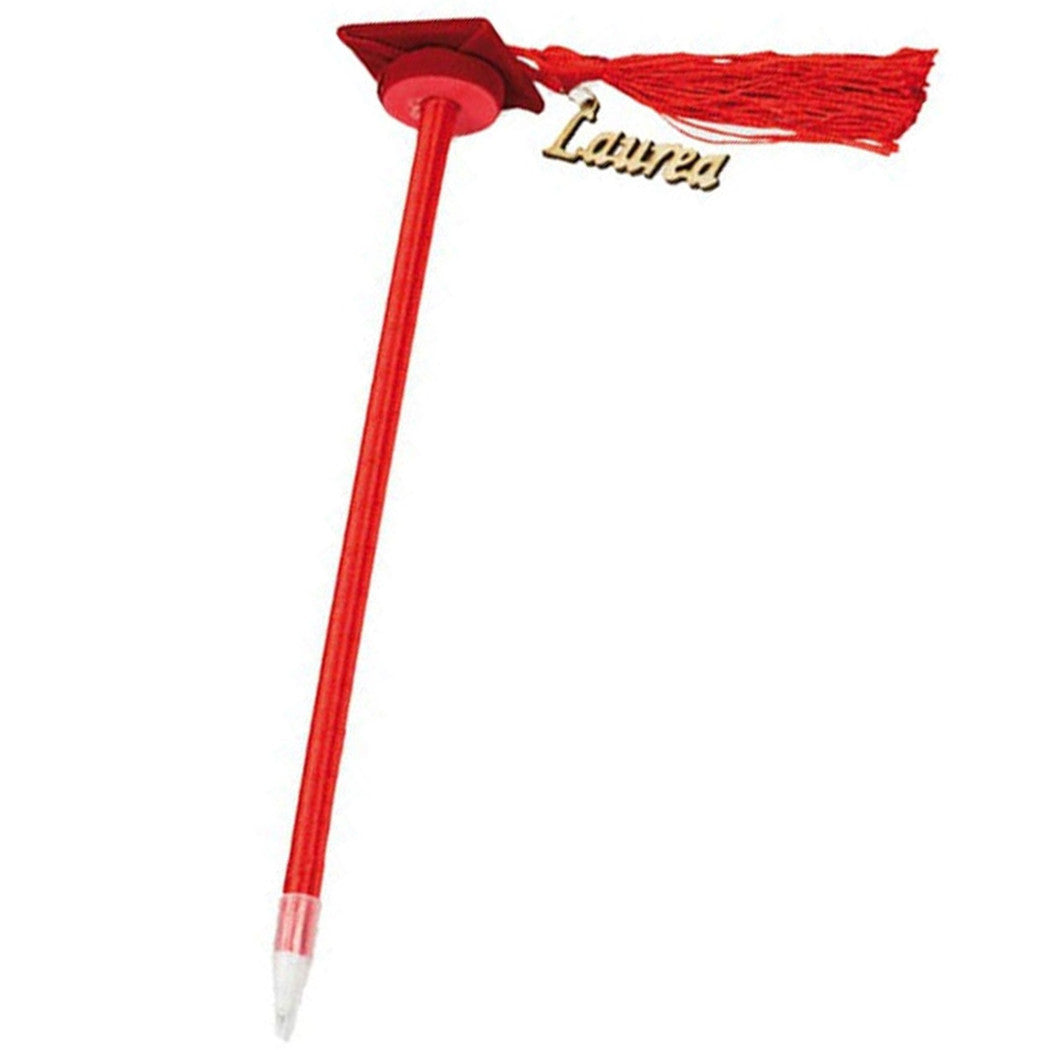 Trade Shop - Set 12 Bomboniera Laurea Penna A Sfera Rossa Rosso Con Applicazione Legno Tocco -