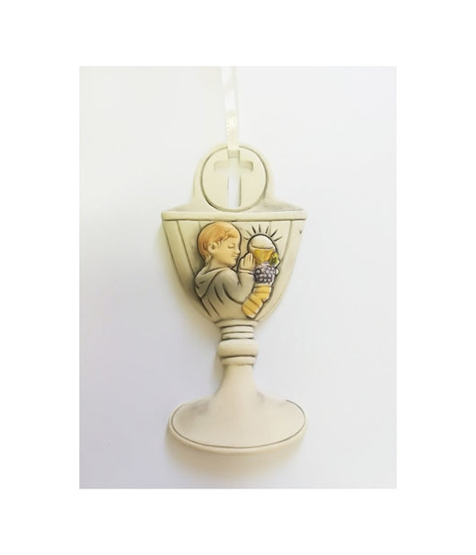 Set 12 Bomboniere Comunione Bambino Calice Eucarestia Bianco Ceramica Appendino         