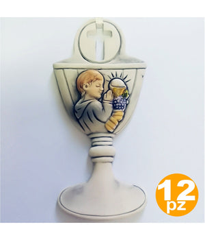 Set 12 Bomboniere Comunione Bambino Calice Eucarestia Bianco Ceramica Appendino         