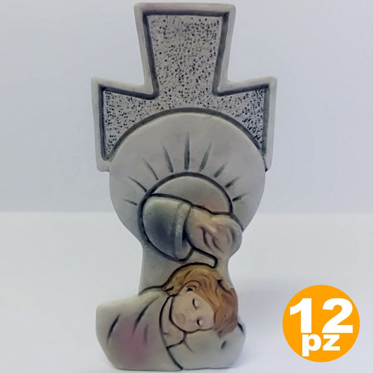 Trade Shop - Set 12 Bomboniere Croce Battesimo Bambina Sacramento Acqua Bianco Soprammobile -