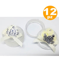 Set 12 Bomboniere Scatola Corona Rosa Bianca Perle 6x3cm Portaconfetti Matrimoni         
