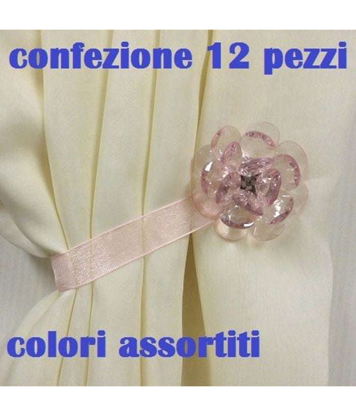 Set 12 Calamite Legatenda Ferma Tende Colorate Cristallo Fiore Diametro 5cm         