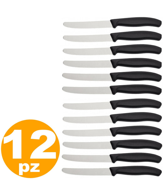 Set 12 Coltelli Da Tavola Cucina In Acciaio Inox Manico Nero Rivestimento         