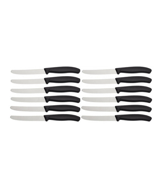 Set 12 Coltelli Da Tavola Cucina In Acciaio Inox Manico Nero Rivestimento         