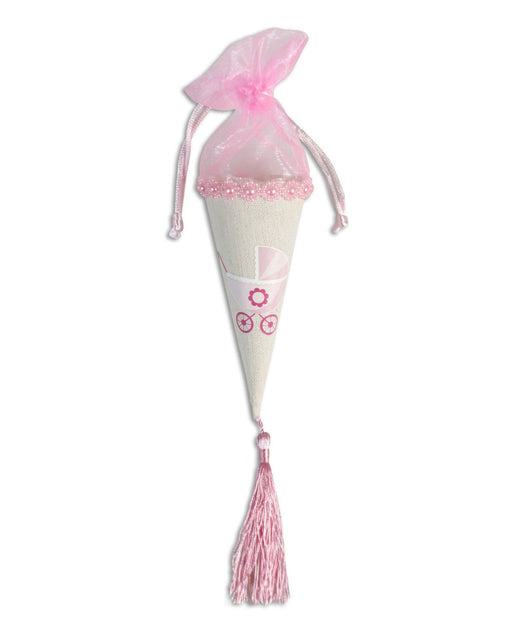 Set 12 Coni Porta Confetti Bomboniera Per Nascita Battesimo Bimba Femmina Rosa         