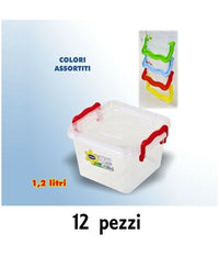 Set 12 Contenitori Plastica 1200ml Cibo Alimenti Frigorifero Quadrati Manici         