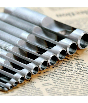 Set 12 Fustelle Punzoni In Acciaio Per Cuoio Lamiere Stoffa Pelle Legno 3-19 Mm         