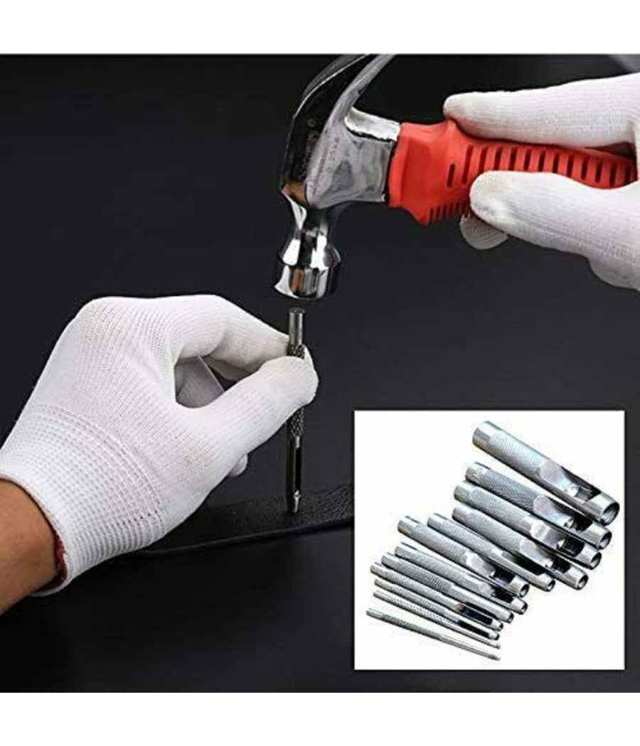 Set 12 Fustelle Punzoni In Acciaio Per Cuoio Lamiere Stoffa Pelle Legno 3-19 Mm         