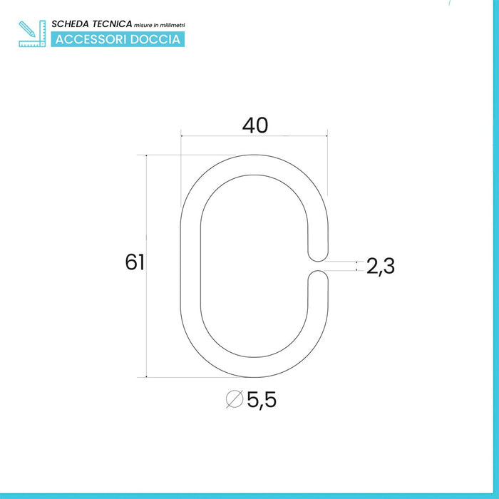 Set 12 ganci per tenda doccia in abs trasparente