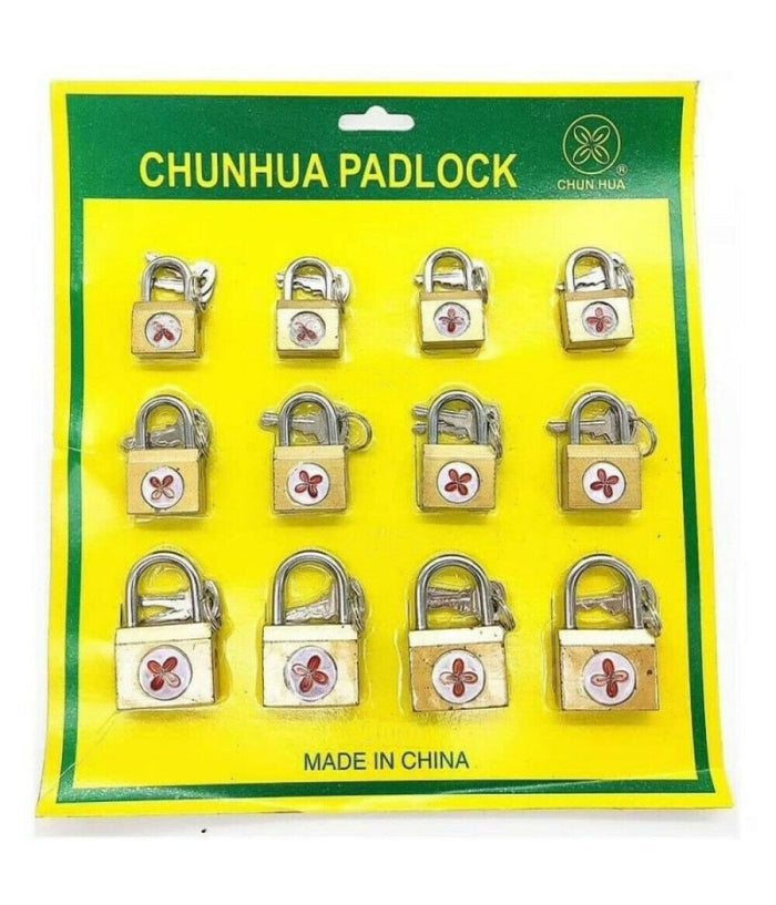 Set 12 Lucchetti Ad Arco 15 Mm 20 Mm 25 Mm Con 2 Chiavi Per Armadietto Valigia         