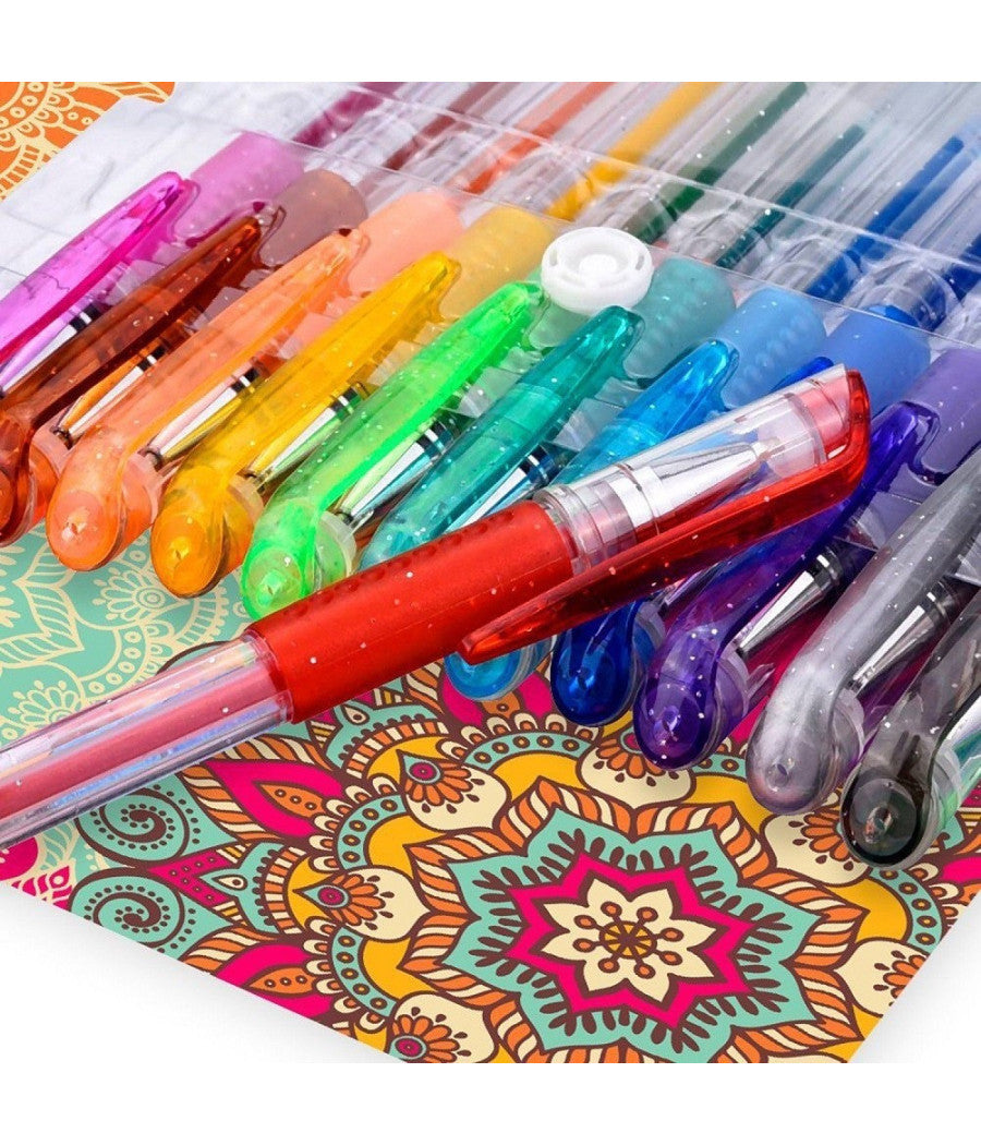 Set 12 Penne Gel Glitter Colorate Colori Fluorescenti Bambini Disegni         