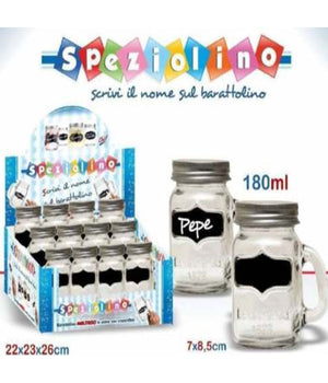 Set 12 Pezzi Barattolo Barattolino Con Manico Speziolino Porta Spezie Vetro         
