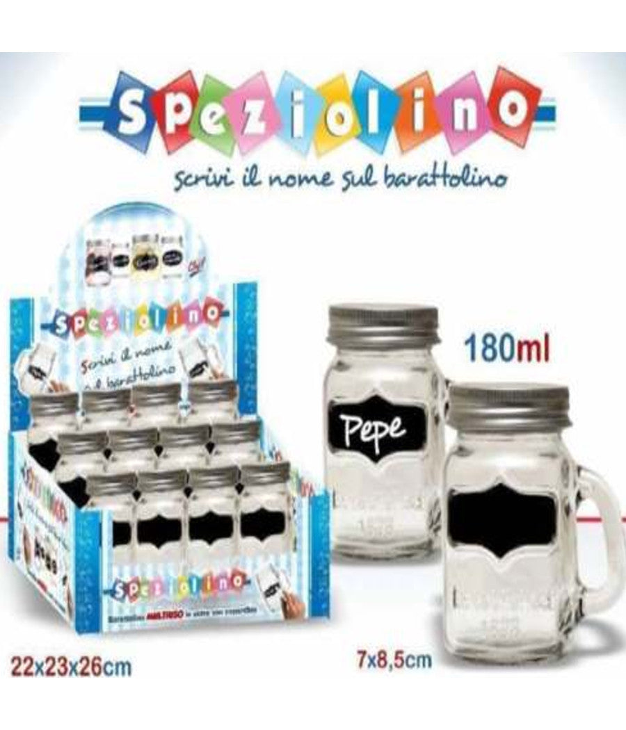 Set 12 Pezzi Barattolo Barattolino Con Manico Speziolino Porta Spezie Vetro         