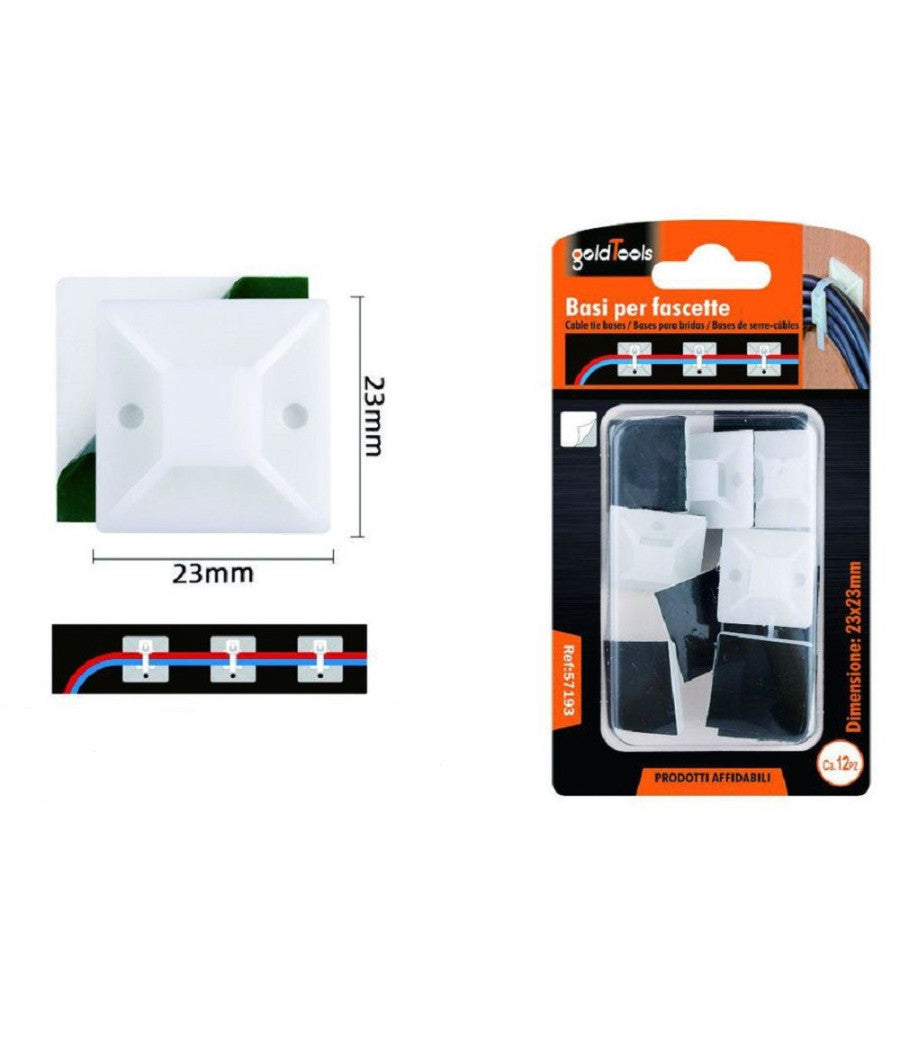 Set 12 Pezzi Basi Per Fissaggio Fascette Passante Supporto Adesivo 23x23mm 57193         