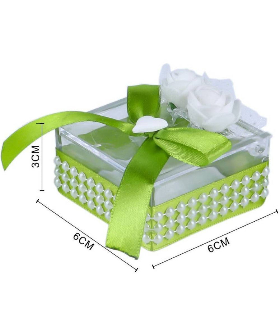 Set 12 Pezzi Bomboniera Bomboniere Cofanetto Plastica Verde Invito Portaconfetti         