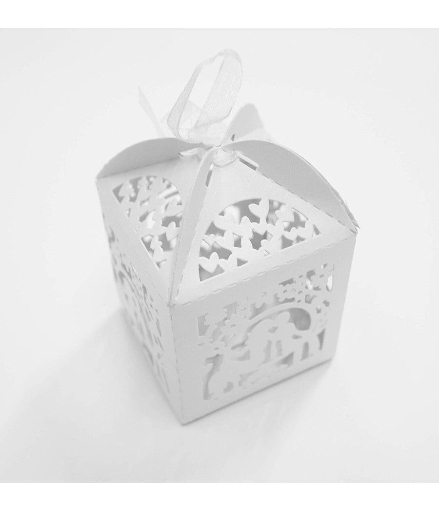 Set 12 Pezzi Bomboniera Bomboniere Scatola Sposi Bianco 5.5x5.5x8cm Matrimonio         