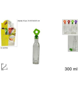 Set 12 Pezzi Bottiglie Bottigline Vetro Olio Aceto Con Tappo Colorato 300ml Idea         