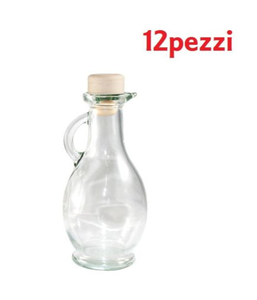 Trade Shop - Set 12 Pezzi Bottiglie Bottigline Vetro Trasparente Egizia Con Tappo 250cc -