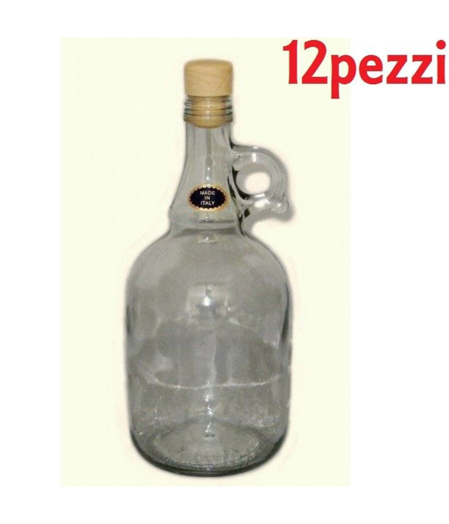 Set 12 Pezzi Bottiglie Bottigline Vetro Trasparente Gallone Con Tappo 750 Cc         