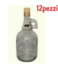 Set 12 Pezzi Bottiglie Bottigline Vetro Trasparente Gallone Con Tappo 750 Cc         