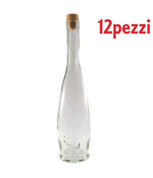 Set 12 Pezzi Bottiglie Bottigline Vetro Trasparente Goccia Con Tappo 500cc         