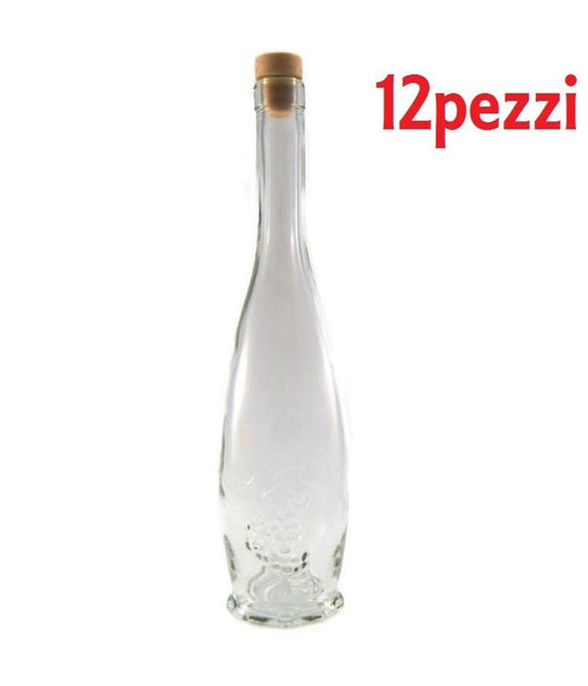 Set 12 Pezzi Bottiglie Bottigline Vetro Trasparente Goccia Con Tappo 500cc         