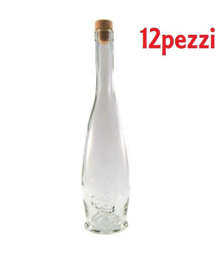 Set 12 Pezzi Bottiglie Bottigline Vetro Trasparente Goccia Con Tappo 500cc         