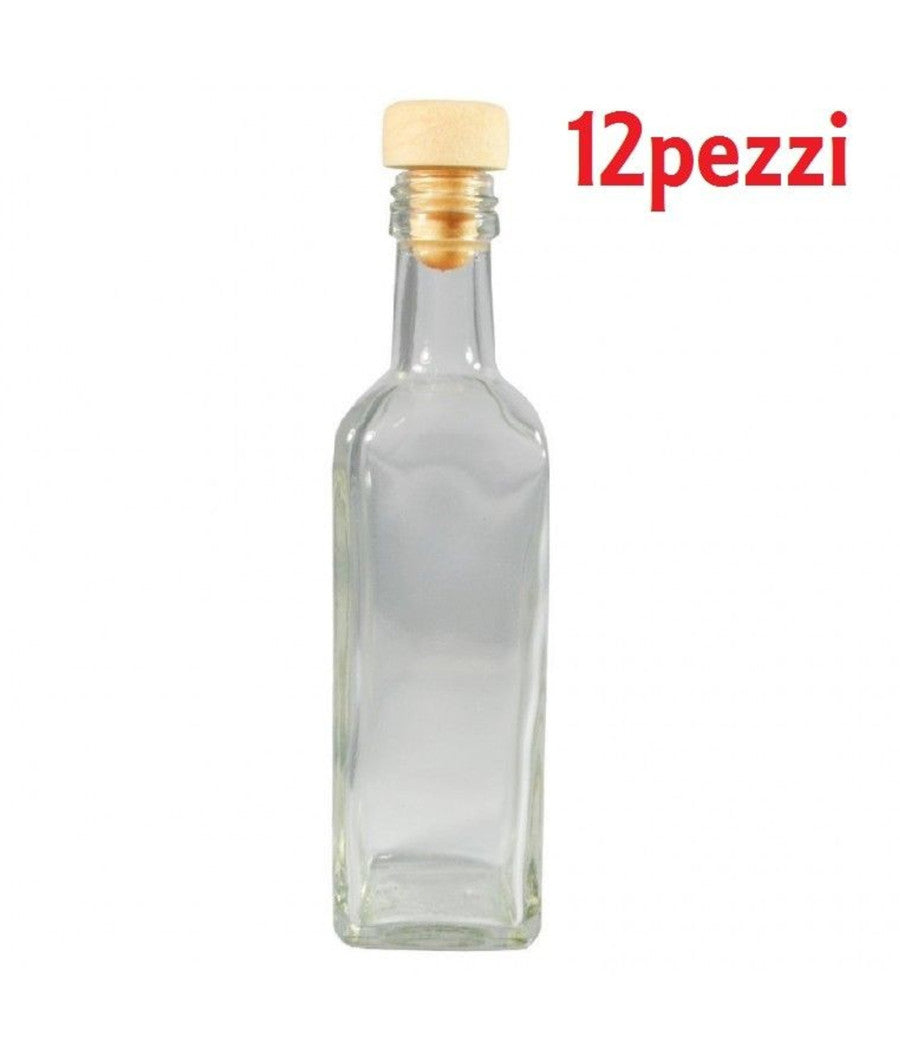 Set 12 Pezzi Bottiglie Bottigline Vetro Trasparente Mary Con Tappo 250cc         