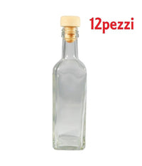 Set 12 Pezzi Bottiglie Bottigline Vetro Trasparente Mary Con Tappo 250cc         