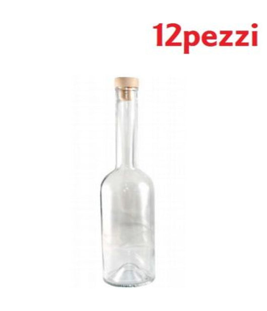 Trade Shop - Set 12 Pezzi Bottiglie Bottigline Vetro Trasparente Opera Con Tappo 500cc -