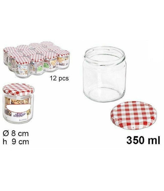 Set 12 Pezzi Contenitore Barattolo In Vetro Con Coperchio Barattolini 350ml         