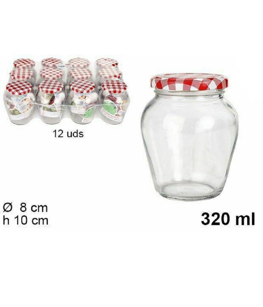 Set 12 Pezzi Contenitore Barattolo In Vetro Con Coperchio Multiusi 320ml 108717         