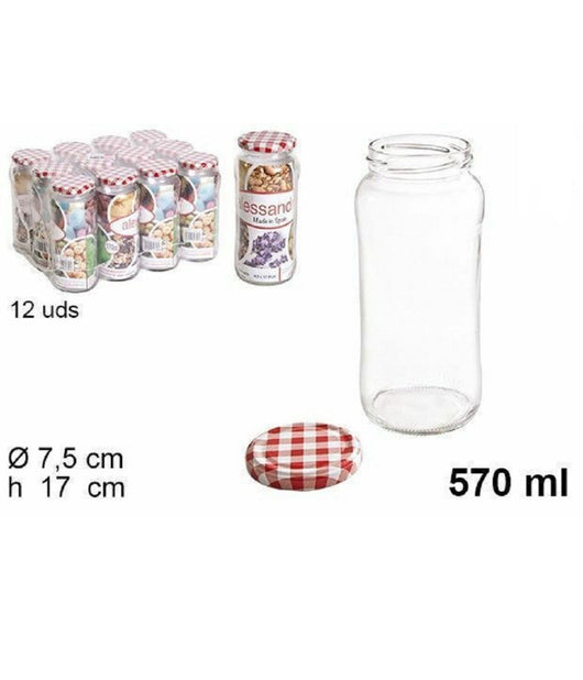 Set 12 Pezzi Contenitore Barattolo In Vetro Con Coperchio Multiuso 570 Ml 105598         
