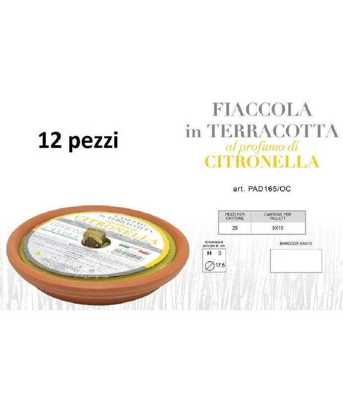 Set 12 Pezzi Fiaccola In Terracotta Al Profumo Di Citronella Anti Zanzare 17.5cm         