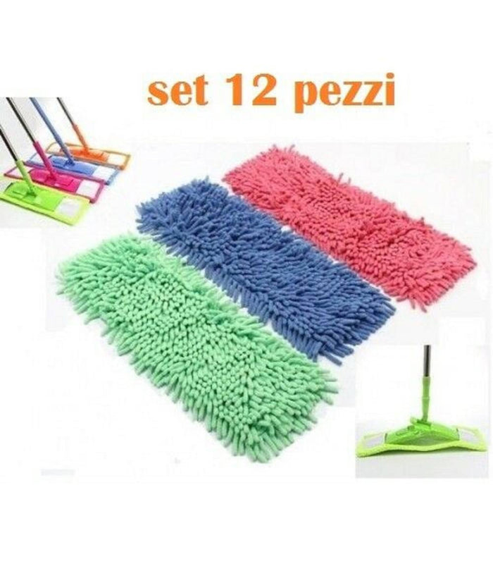 Set 12 Pezzi Panno In Microfibra Lavabile Ricambio Scopa Mop Spazzolone         
