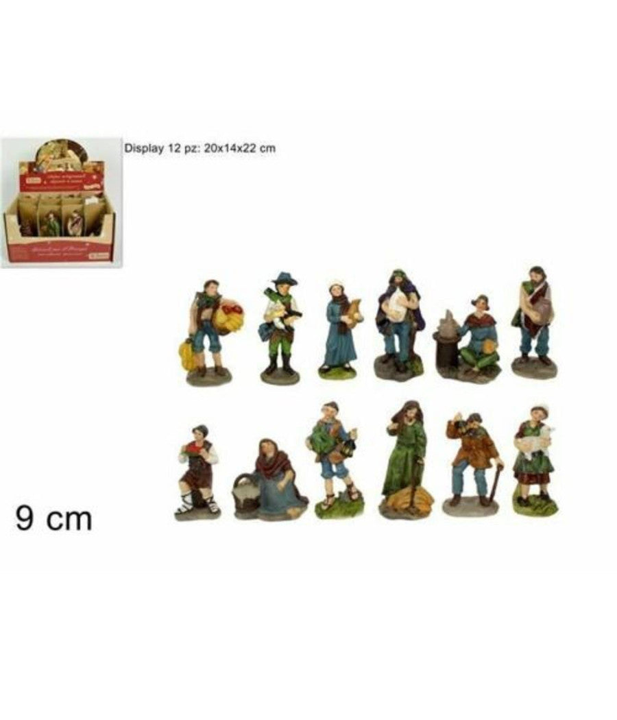 Set 12 Pezzi Pastori Presepe In Resina Assortiti 9 Cm Decoro Natale         