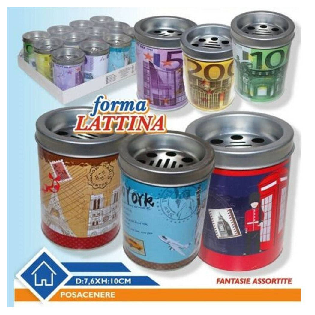Trade Shop - Set 12 Pezzi Posacenere Ceneriera Metallico A Forma Di Lattina Colorato -