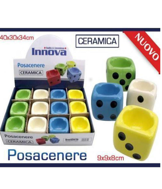 Set 12 Pezzi Posacenere Porta Cenere Sigarette In Ceramica Dado Colorato         