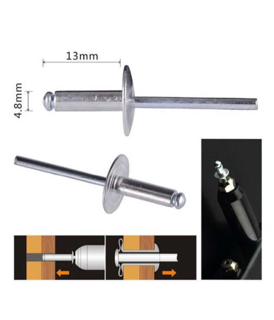 Set 12 Pezzi Rivetti Rivetto 4.8 X 13mm Accessori Per Bricolage Ferramenta 94981         