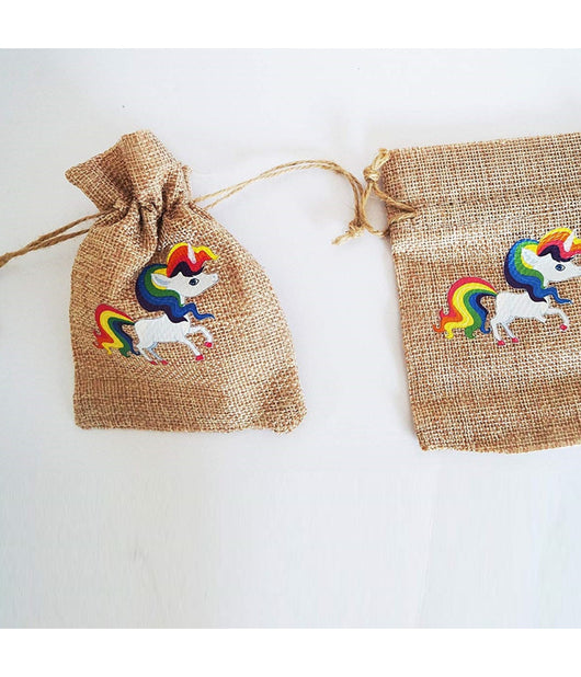 Set 12 Pezzi Sacchetti Sacchetto Unicorno Juta 10x13 Cm Bomboniera Portaconfetti         