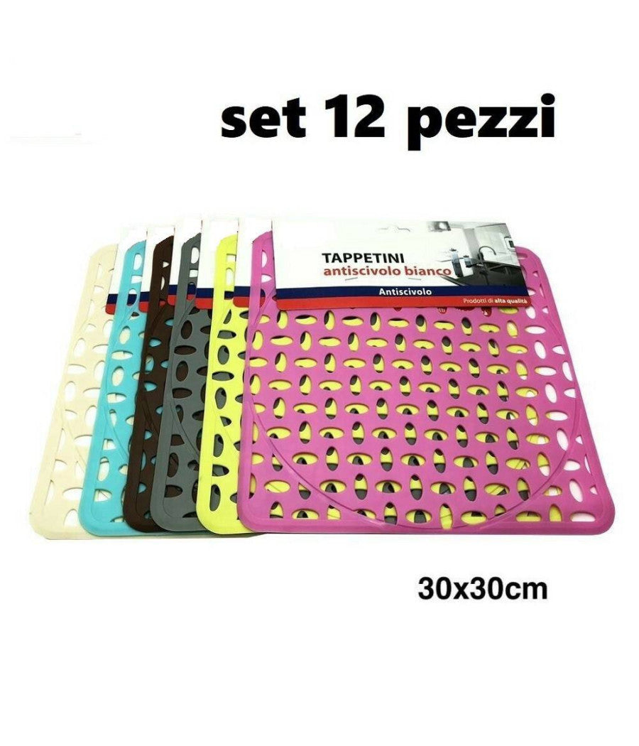 Set 12 Pezzi Tappeto Tappetino Per Lavello In Gomma Antiscivolo Cucina 30x30cm         