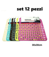 Set 12 Pezzi Tappeto Tappetino Per Lavello In Gomma Antiscivolo Cucina 30x30cm         