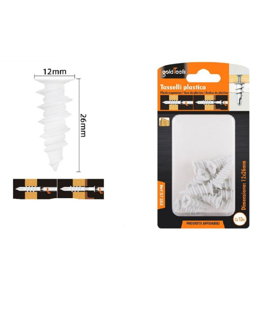 Set 12 Pezzi Tasselli In Plastica Tassello Fischer Fissaggio Viti 12x26mm 57183         